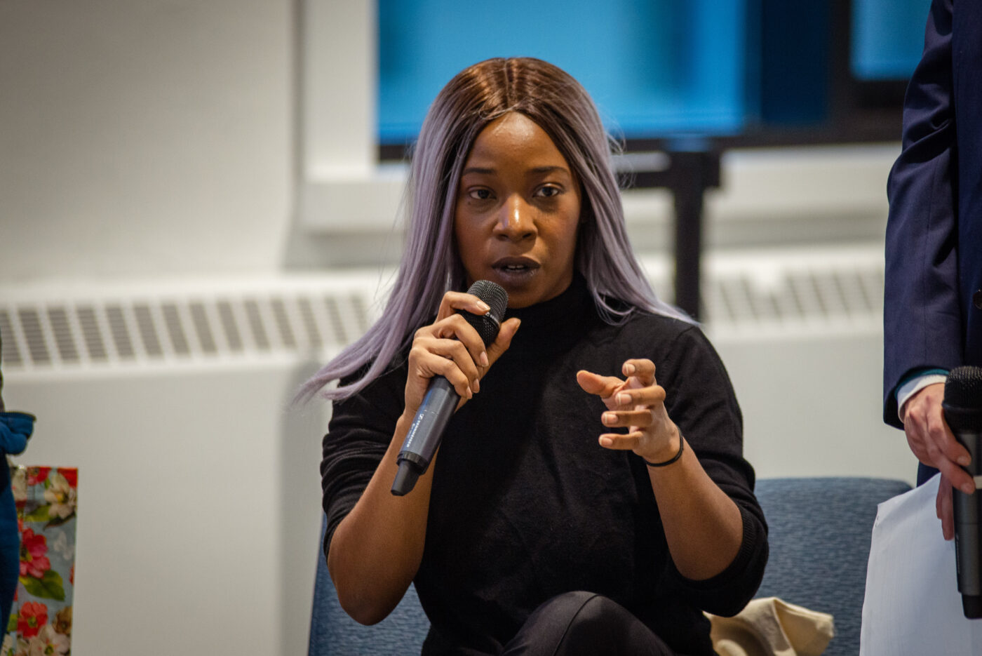 Chloe Brown speaks at the mayoral town hall hosted by the University of Toronto Students' Union and the Scarborough Campus Students’ Union on October 13, 2022.