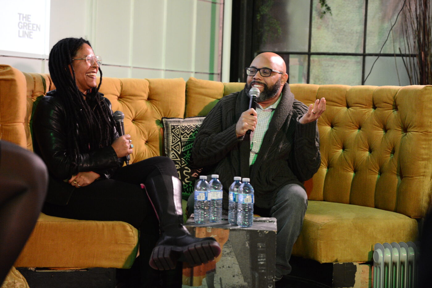 Panelists Dawn Wilkinson (left) and Anthony Farrell (right) discuss their experiences in the industry as Black filmmakers.
