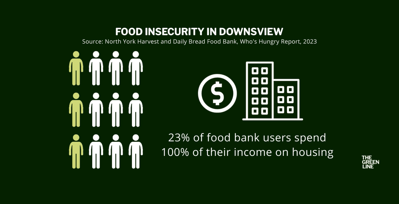 Pictorial representation on food insecurity in Downsview from the 2023 Who’s Hungry Report.