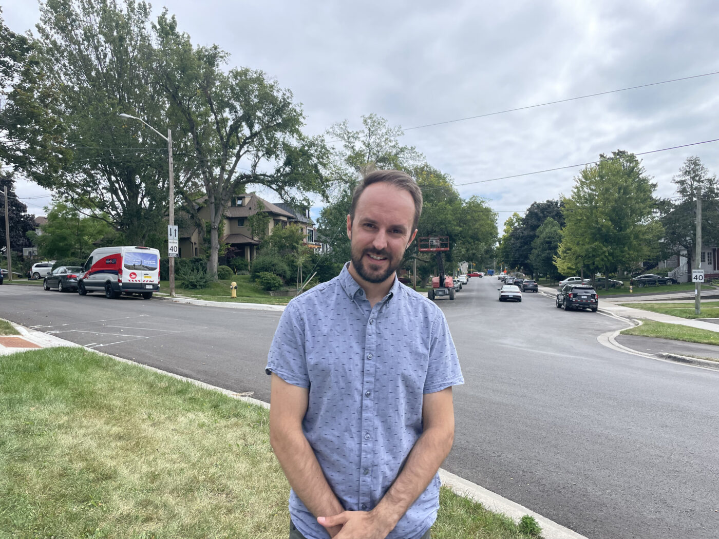 Eric Vanderwal, a resident of Mimico-Queensway, stands at the intersection of Stanley and Superior Avenues.