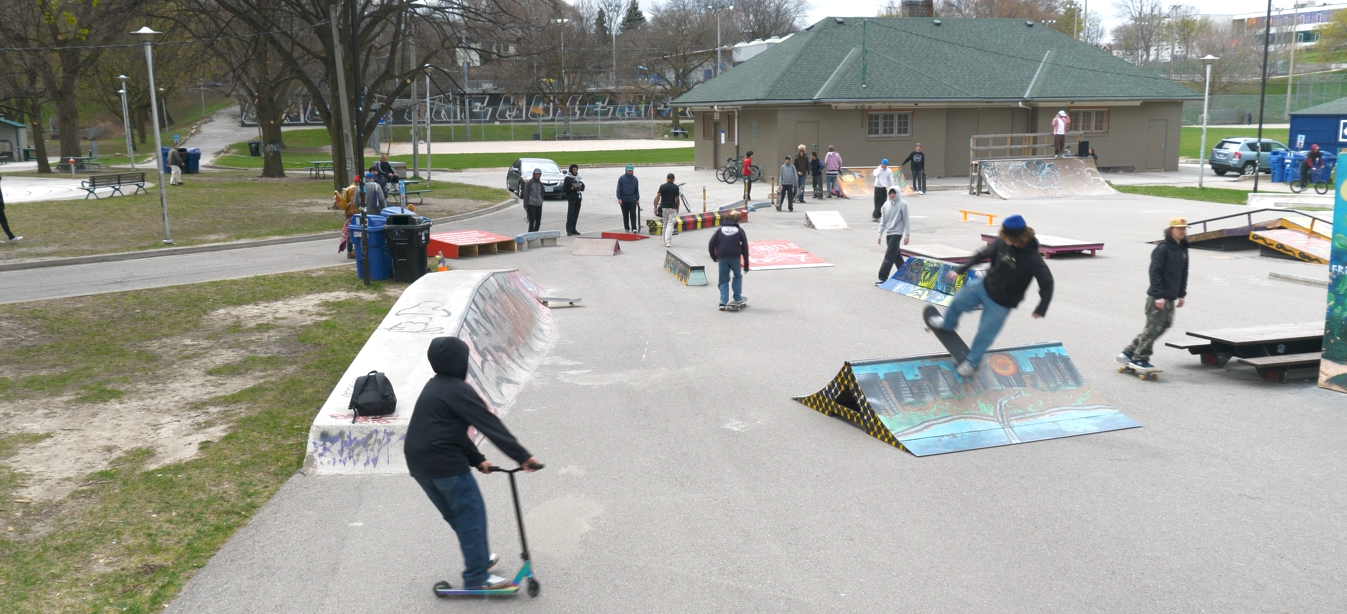 Christie Pits Park Skateboarders at DIY skatepark at Christie Pits Park.
