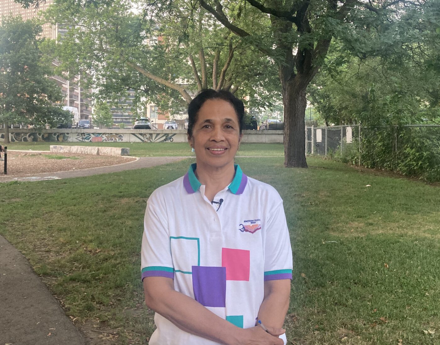 Aruna Samant, a participant in the tree walk about canopy cover in Thorncliffe Park.