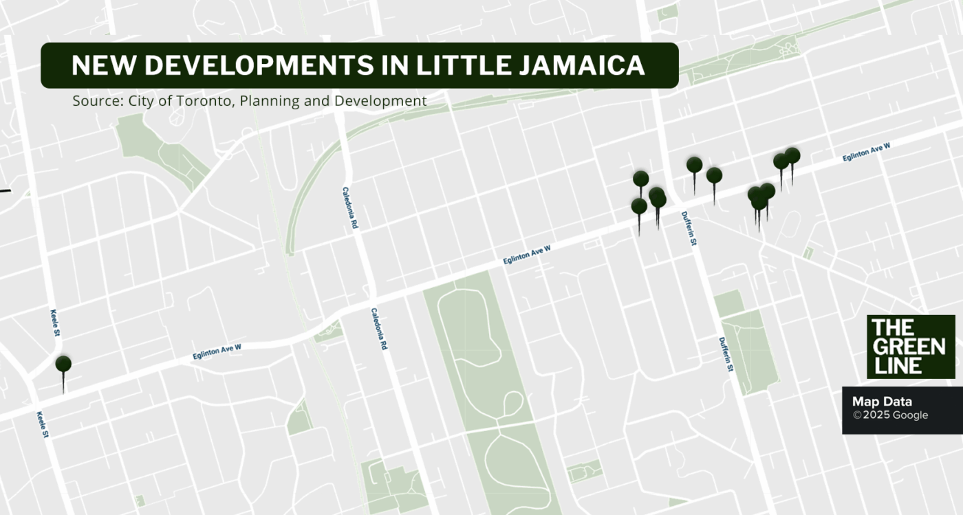 New Development in Little Jamaica (1) Map of developments in Little Jamaica where Toronto's first Black-led land trust was formed.