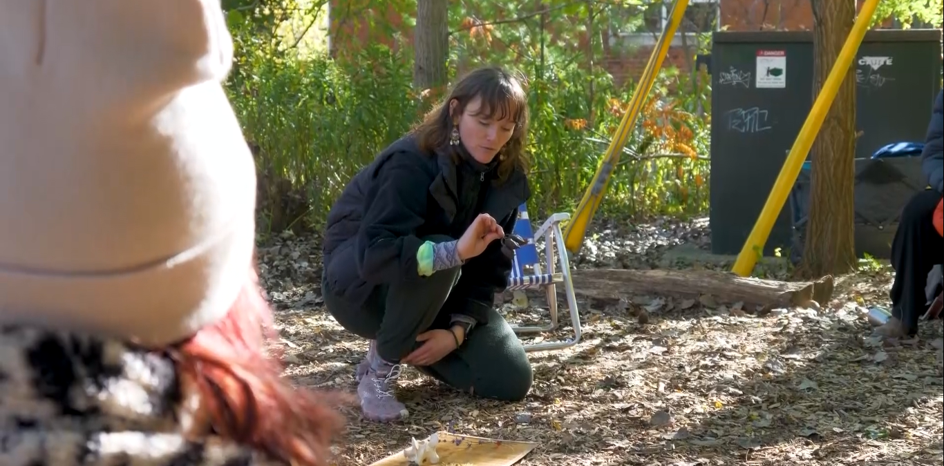 Emily Pleasance guides the Forest Bathing Club in a time of reflection.