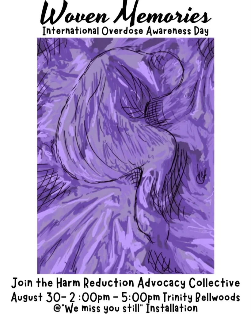 Poster for Harm Reduction Advocacy Collective's Woven Memories event on Aug. 30, 2026.