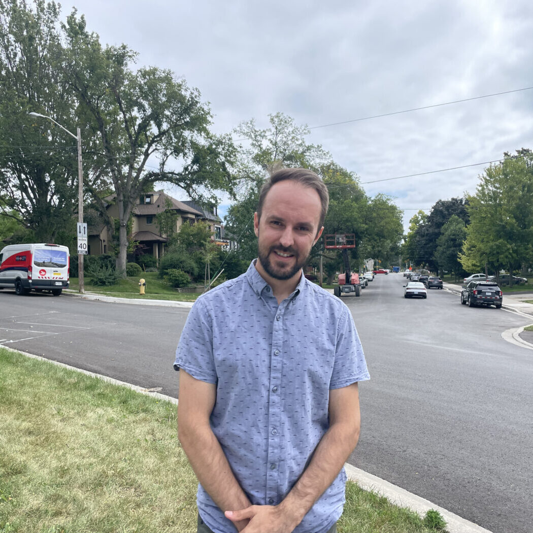 Eric Vanderwal, a resident of Mimico-Queensway, stands at the intersection of Stanley and Superior Avenues.