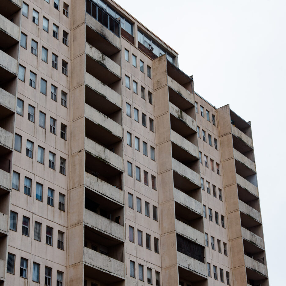 The exterior of an apartment.